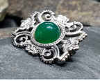 Vintage GREEN GEMSTONE BROOCH - Sterling Silver Edinburgh 1962 - 5.7g