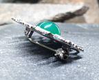 Vintage GREEN GEMSTONE BROOCH - Sterling Silver Edinburgh 1962 - 5.7g