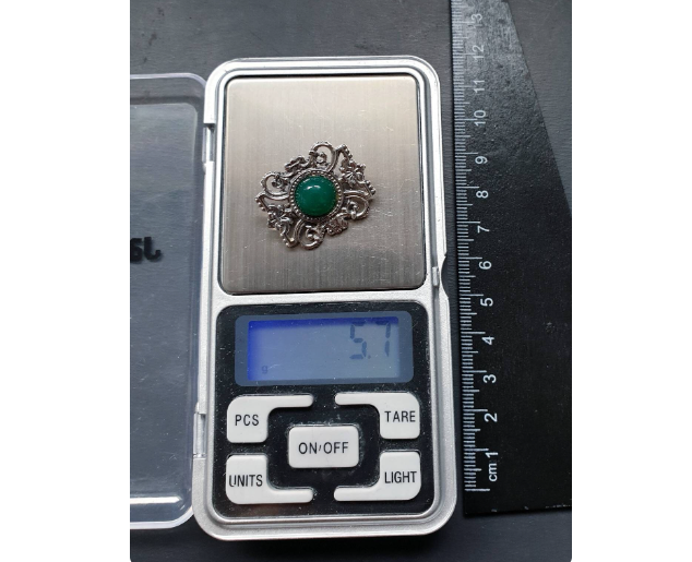 Vintage GREEN GEMSTONE BROOCH - Sterling Silver Edinburgh 1962 - 5.7g