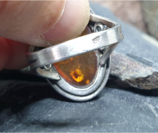 Large AMBER Sterling Silver Ring - Vintage Sterling Silver - uk size O (7) - 6.4g