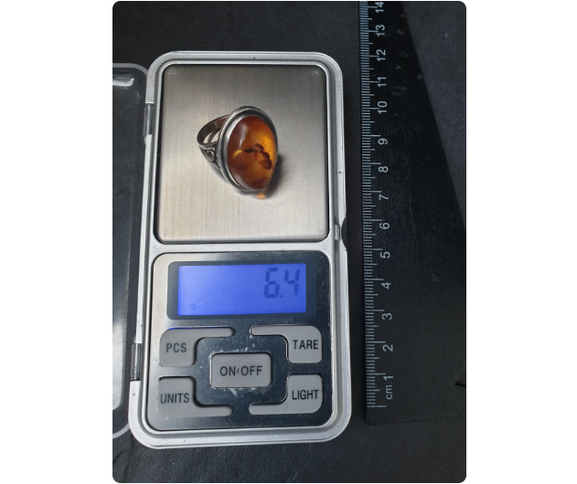 Large AMBER Sterling Silver Ring - Vintage Sterling Silver - uk size O (7) - 6.4g