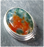 Vintage Sterling Silver Moss Agate Dendritic Silver Brooch - 10.2g