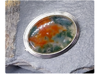 Vintage Sterling Silver Moss Agate Dendritic Silver Brooch - 10.2g