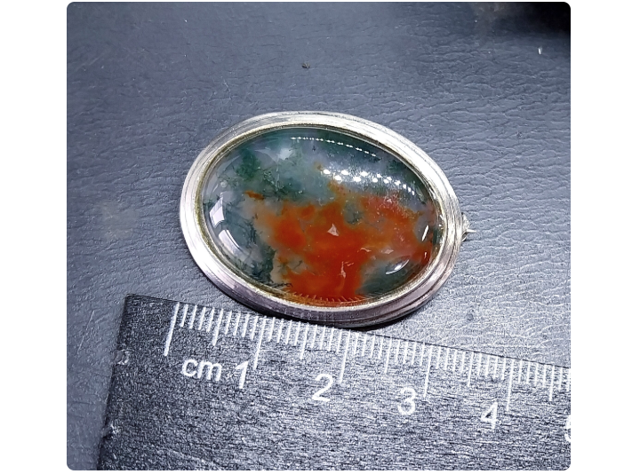 Vintage Sterling Silver Moss Agate Dendritic Silver Brooch - 10.2g