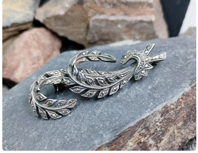 Vintage Marcasite Fern BROOCH - 11.3g