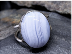 Vintage Sterling Silver Ring - Blue Lace Agate - uk size O (7) - 6.4g