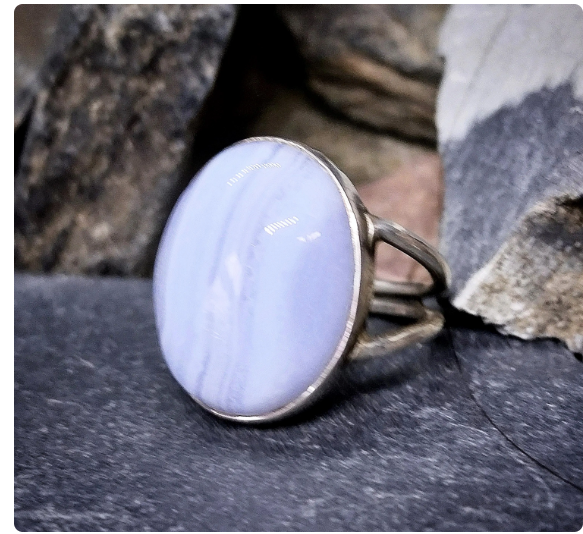 Vintage Sterling Silver Ring - Blue Lace Agate - uk size O (7) - 6.4g