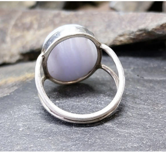 Vintage Sterling Silver Ring - Blue Lace Agate - uk size O (7) - 6.4g