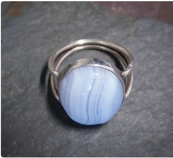 Vintage Sterling Silver Ring - Blue Lace Agate - uk size O (7) - 6.4g