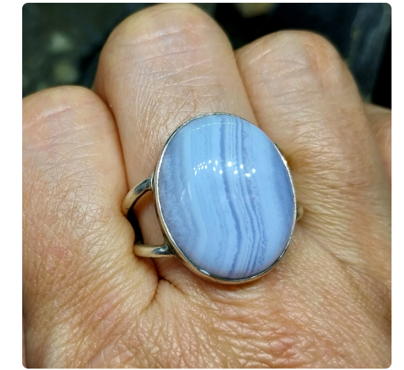 Vintage Sterling Silver Ring - Blue Lace Agate - uk size O (7) - 6.4g
