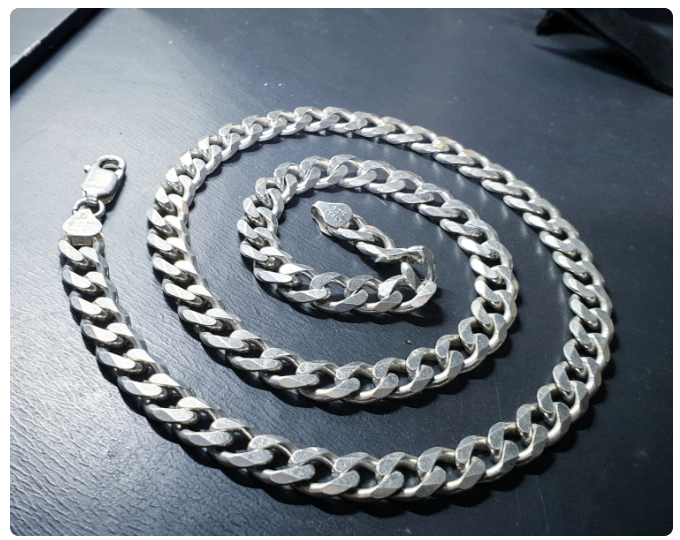 Chunky Heavy STERLING SILVER Curb Link Chain Necklace - 22" Long - 59.8g