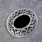 Vintage Oval ONYX Brooch - Sterling Silver - 11.6g