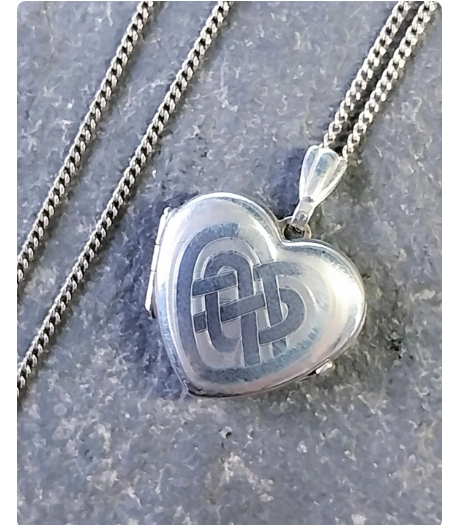 Vintage Sterling Silver HEART LOCKET - Celtic Knot Design on 17" Chain - 2.8g
