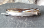 Antique Silver Banded Landscape Agate Brooch - Victorian Sterling Silver - 22.1g