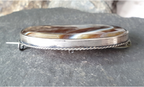 Antique Silver Banded Landscape Agate Brooch - Victorian Sterling Silver - 22.1g