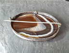 Antique Silver Banded Landscape Agate Brooch - Victorian Sterling Silver - 22.1g