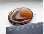 Antique Silver Banded Landscape Agate Brooch - Victorian Sterling Silver - 22.1g