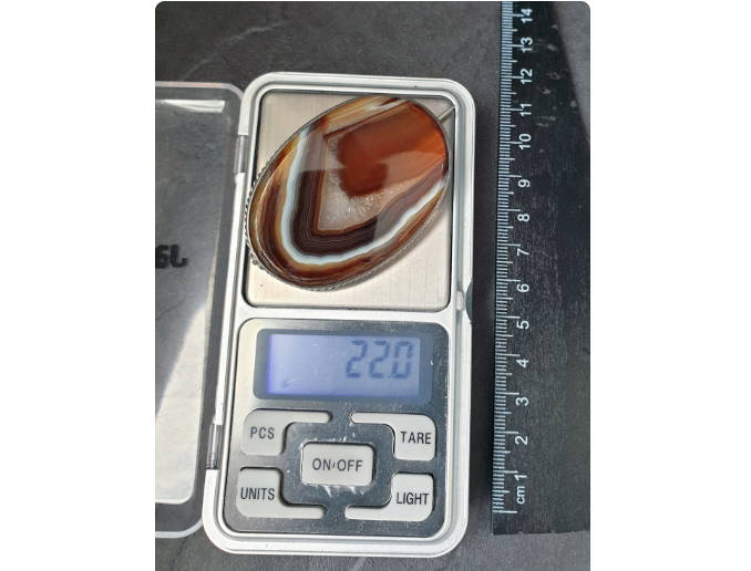 Antique Silver Banded Landscape Agate Brooch - Victorian Sterling Silver - 22.1g