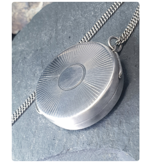 Antique Sterling Silver Pill Box LOCKET -Compact on 20" Chain - 29.9g