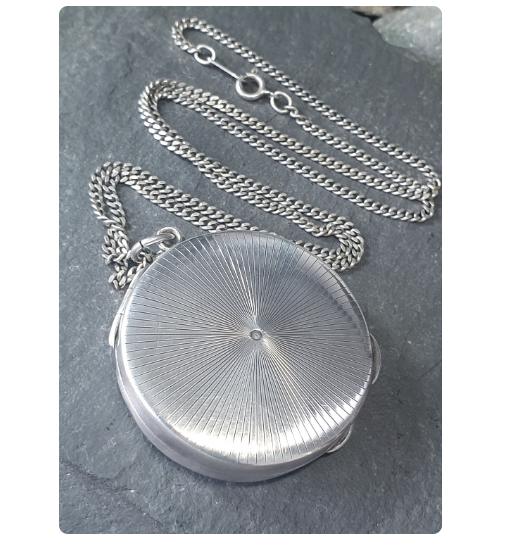 Antique Sterling Silver Pill Box LOCKET -Compact on 20" Chain - 29.9g