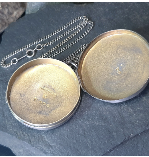 Antique Sterling Silver Pill Box LOCKET -Compact on 20" Chain - 29.9g