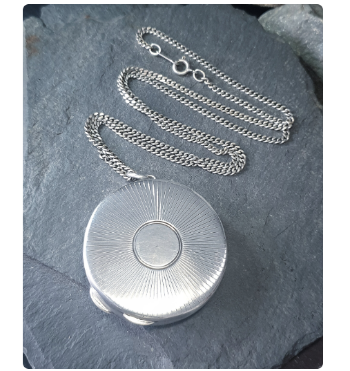 Antique Sterling Silver Pill Box LOCKET -Compact on 20" Chain - 29.9g