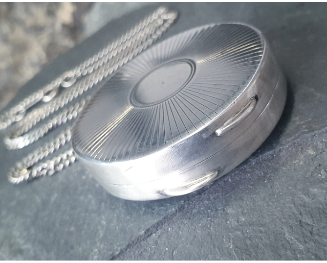 Antique Sterling Silver Pill Box LOCKET -Compact on 20" Chain - 29.9g