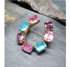 Vintage Coloured CZECH GLASS HORSESHOE Brooch - 8.4g