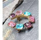 Vintage Coloured CZECH GLASS HORSESHOE Brooch - 8.4g