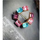 Vintage Coloured CZECH GLASS HORSESHOE Brooch - 8.4g