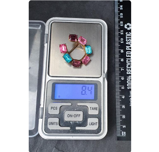Vintage Coloured CZECH GLASS HORSESHOE Brooch - 8.4g
