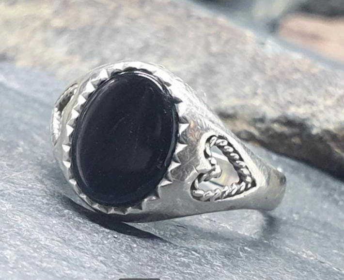 Vintage Sterling SILVER Black Onyx RING - Size uk M (us 6) - 1.7g