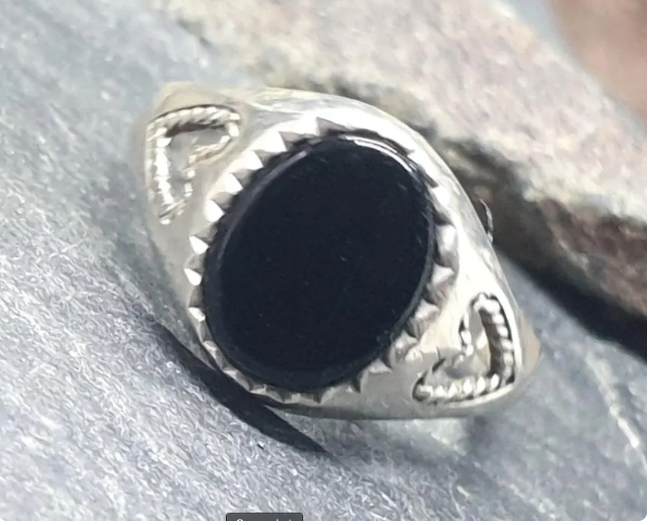 Vintage Sterling SILVER Black Onyx RING - Size uk M (us 6) - 1.7g