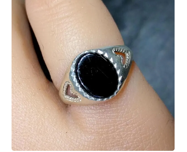 Vintage Sterling SILVER Black Onyx RING - Size uk M (us 6) - 1.7g