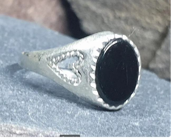 Vintage Sterling SILVER Black Onyx RING - Size uk M (us 6) - 1.7g