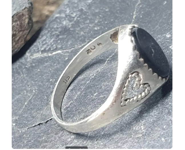 Vintage Sterling SILVER Black Onyx RING - Size uk M (us 6) - 1.7g