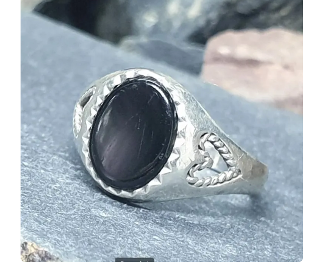 Vintage Sterling SILVER Black Onyx RING - Size uk M (us 6) - 1.7g