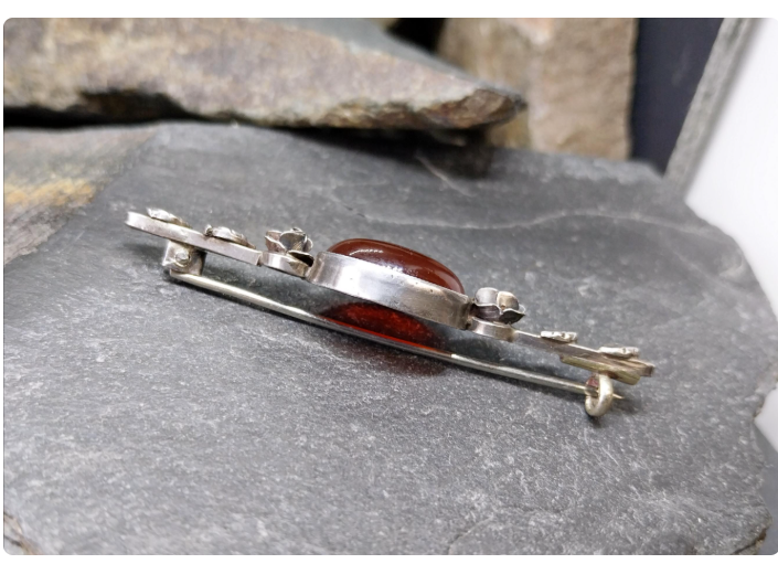 Antique Silver CARNELIAN ROSE Brooch - Sterling Silver Pin - 4.9g