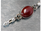 Antique Silver CARNELIAN ROSE Brooch - Sterling Silver Pin - 4.9g