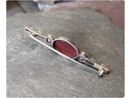 Antique Silver CARNELIAN ROSE Brooch - Sterling Silver Pin - 4.9g