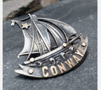 Antique Sterling Silver CONWAY Tourist Brooch - Celtic Boat, Ship - 4.4g