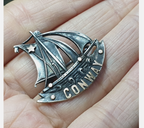 Antique Sterling Silver CONWAY Tourist Brooch - Celtic Boat, Ship - 4.4g