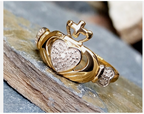 9ct GOLD & Diamond CLADDAGH Ring - Diamond Band - Size M (us size 6) - 1.7g
