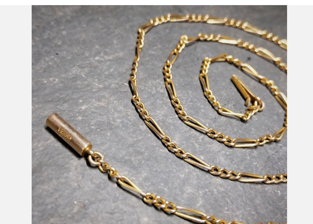 Antique 9ct GOLD Figaro triple link Chain Necklace with Barrel Clasp - 16"  3.6g