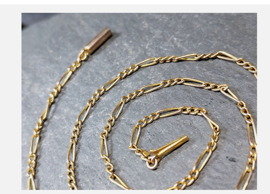 Antique 9ct GOLD Figaro triple link Chain Necklace with Barrel Clasp - 16"  3.6g