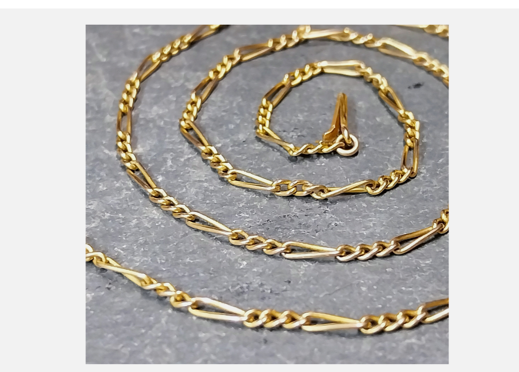 Antique 9ct GOLD Figaro triple link Chain Necklace with Barrel Clasp - 16"  3.6g