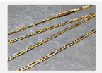 Antique 9ct GOLD Figaro triple link Chain Necklace with Barrel Clasp - 16"  3.6g