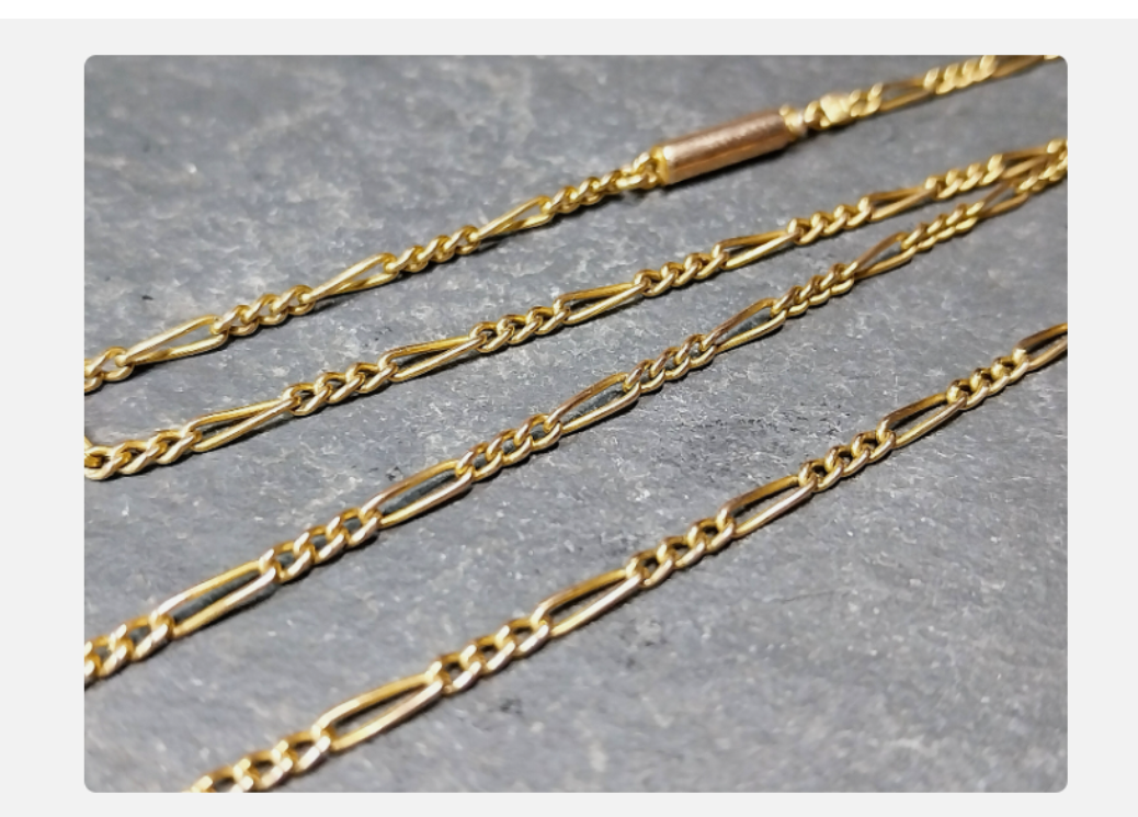 Antique 9ct GOLD Figaro triple link Chain Necklace with Barrel Clasp - 16"  3.6g