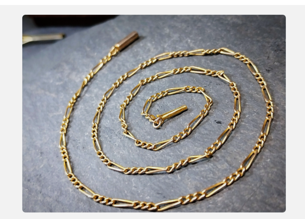 Antique 9ct GOLD Figaro triple link Chain Necklace with Barrel Clasp - 16"  3.6g