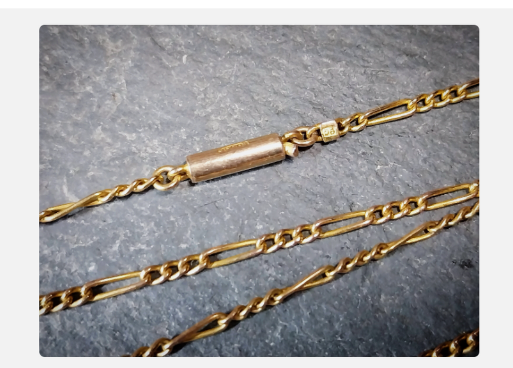 Antique 9ct GOLD Figaro triple link Chain Necklace with Barrel Clasp - 16"  3.6g